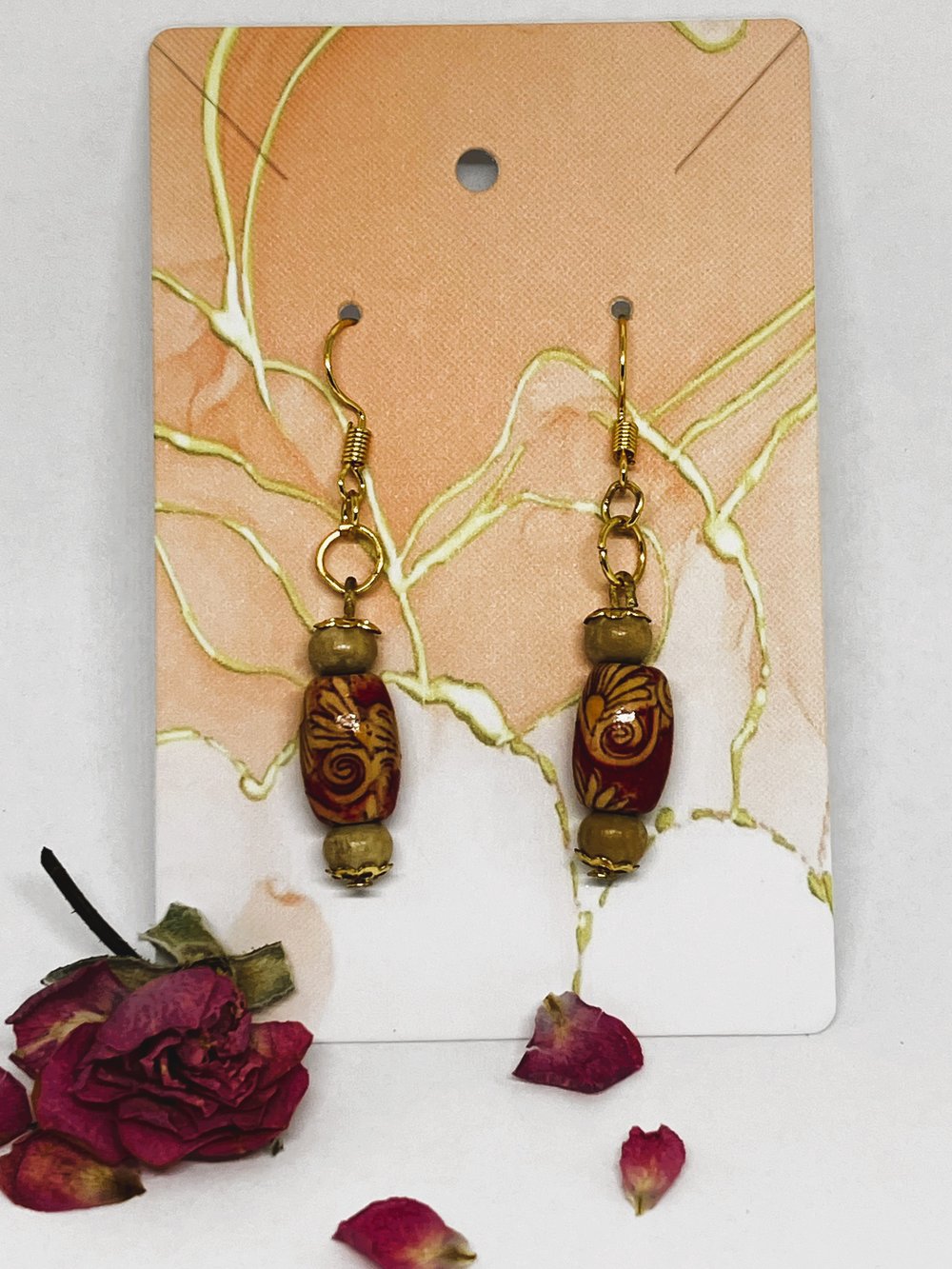 Image of Red Pattern Bead Earrings