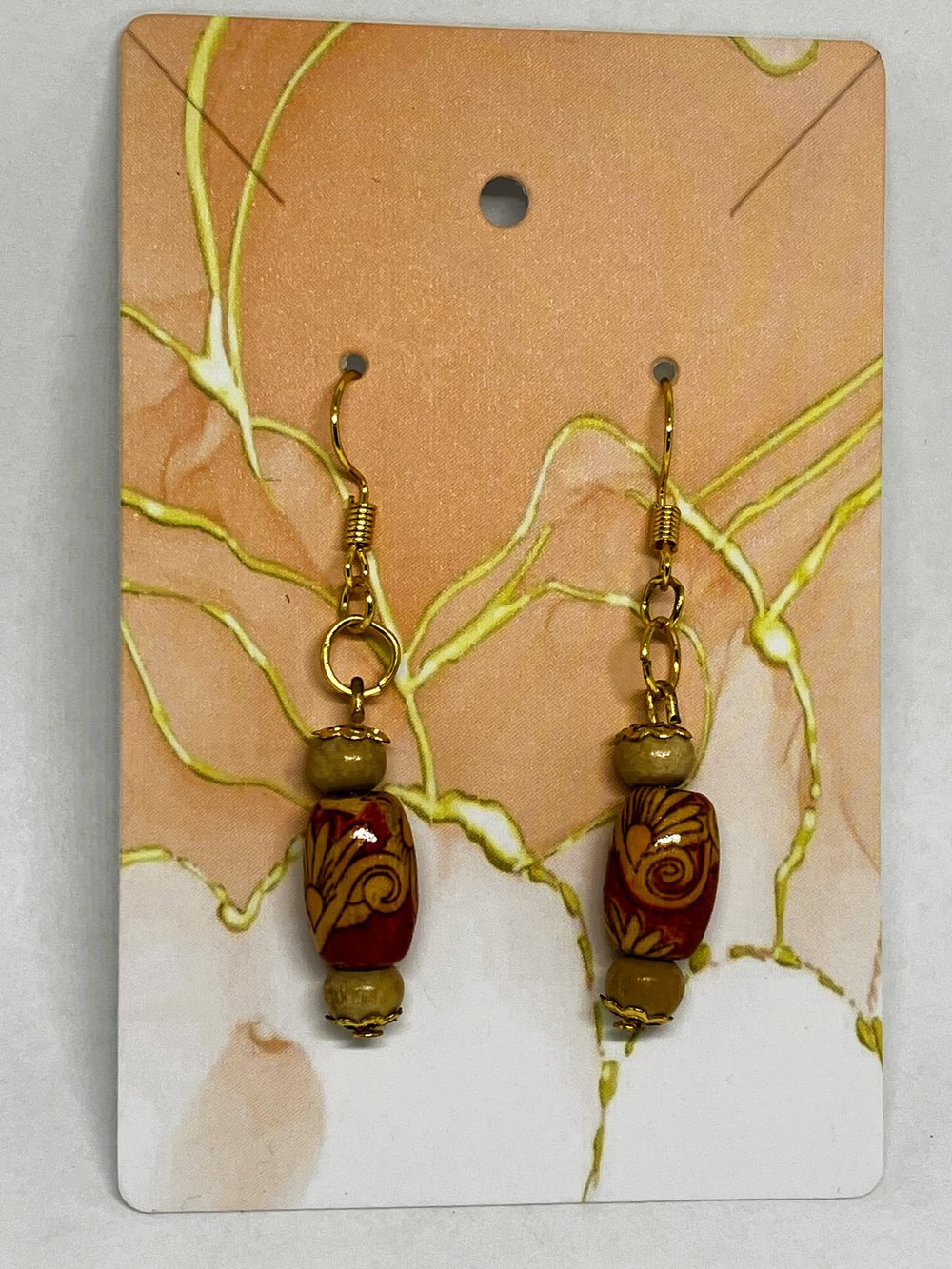 Image of Red Pattern Bead Earrings