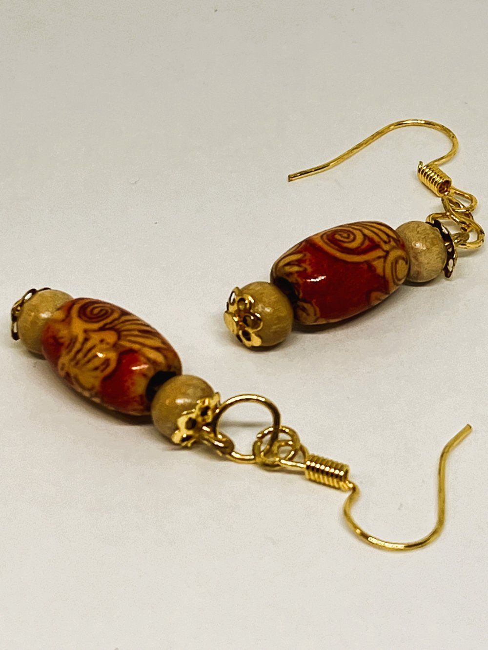 Image of Red Pattern Bead Earrings