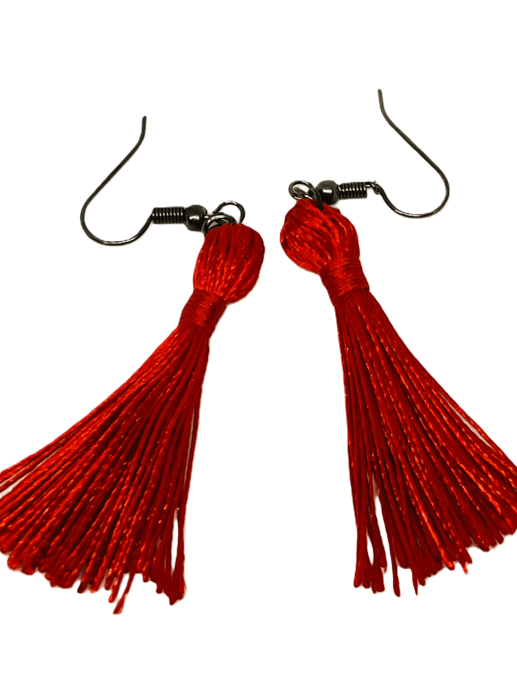 Image of Red Tassel Earrings