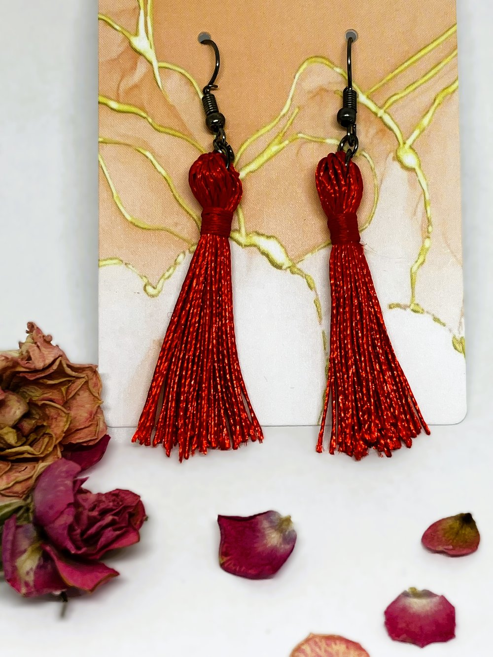 Image of Red Tassel Earrings