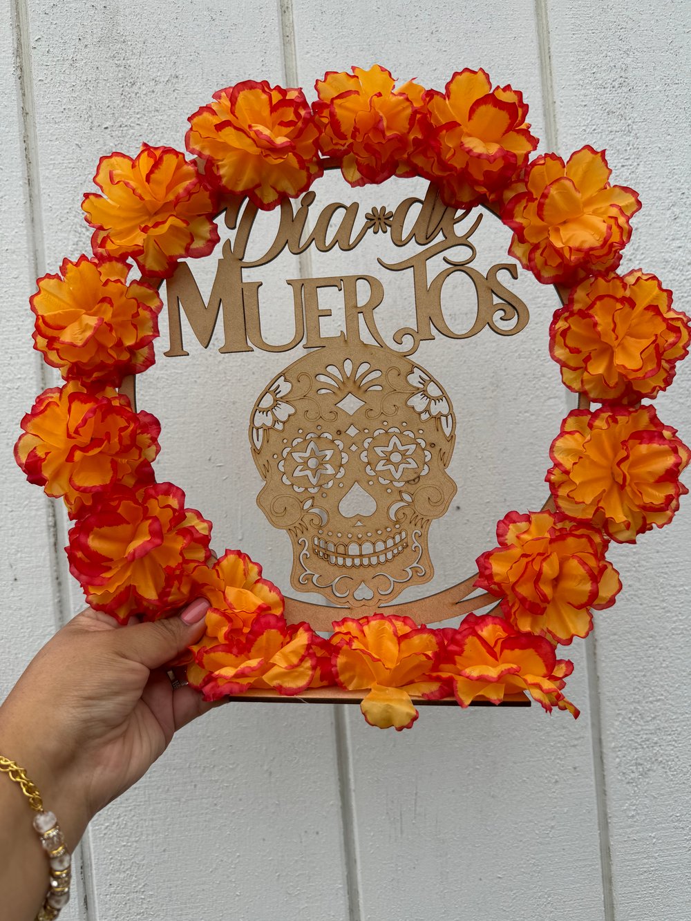 Dia De Los Muertos Flower Wreath Wood