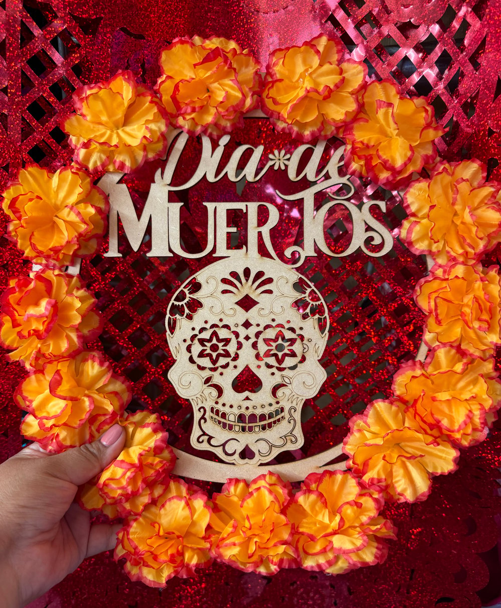 Dia De Los Muertos Flower Wreath Wood