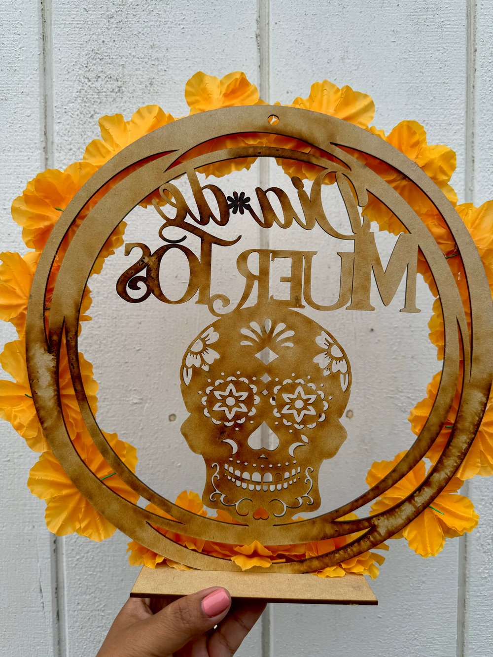 Dia De Los Muertos Flower Wreath Wood