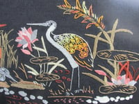 Image 3 of Vintage Embroidery of Birds Plants Flowers on Black Material, Framed Size 22 3/4 x 12 3/4 ins 