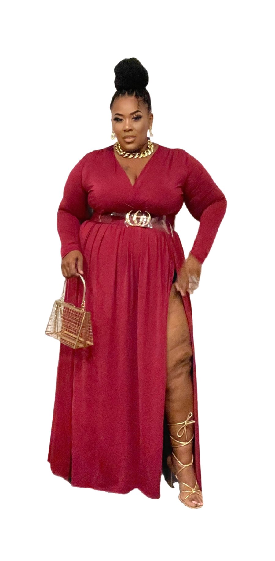 Image of 3pack PLUS SIZE DOUBLE SLIT MAXI DRESS-BURGUNDY