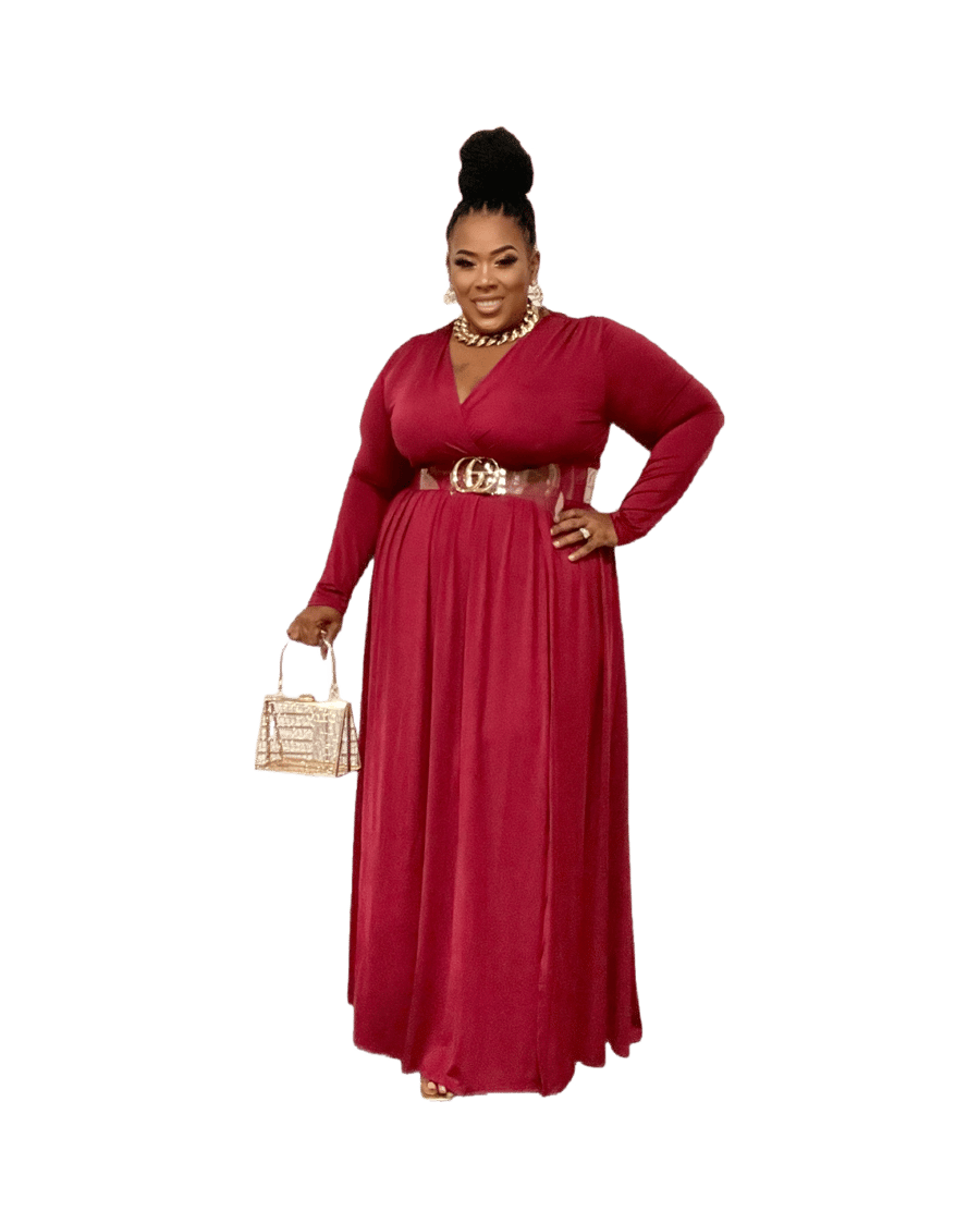 Image of 3pack PLUS SIZE DOUBLE SLIT MAXI DRESS-BURGUNDY