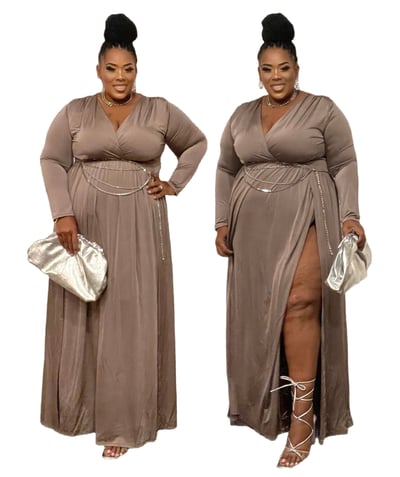 Image of 3pack PLUS SIZE DOUBLE SLIT MAXI DRESS-DARK MOCHA