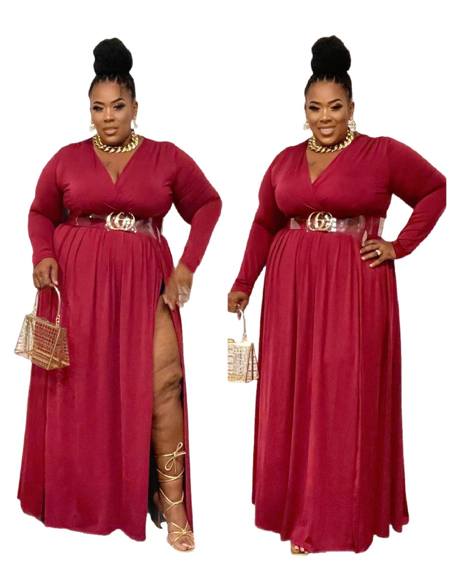 Image of 3pack PLUS SIZE DOUBLE SLIT MAXI DRESS-BURGUNDY