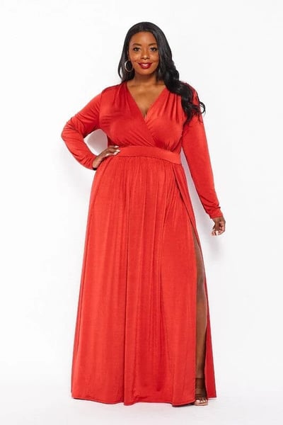 Image of 3pack PLUS SIZE DOUBLE SLIT MAXI DRESS-RUST