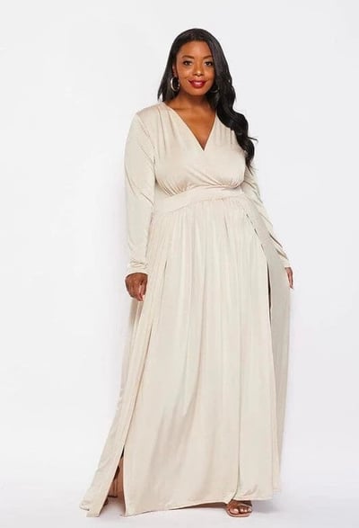 Image of 3pack PLUS SIZE DOUBLE SLIT MAXI DRESS-BEIGE