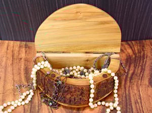 Image of Cherry Wood Rustic Keepsake Box, Half Circle Jewelry Box, Rustic Cherry Bark Box