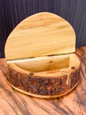Image of Cherry Wood Rustic Keepsake Box, Half Circle Jewelry Box, Rustic Cherry Bark Box