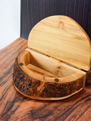 Image of Cherry Wood Rustic Keepsake Box, Half Circle Jewelry Box, Rustic Cherry Bark Box