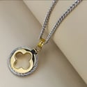 Fashionable Vintage 18K Gold Plated Stainless Steel Lucky Clover Flower Pendant Necklace