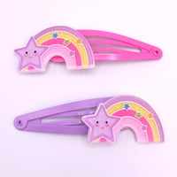 Image 1 of Pink & Purple Rainbow Smiley Stars 2pc hair clip set