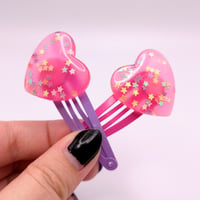 Image 1 of Hot Pink & Purple Heart Confetti 2pc hair clip set