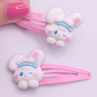 Image 1 of Kawaii Pastel Bunny 2pc hairclip set