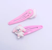 Image 3 of Kawaii fluffy bunny 2pc hair clip set