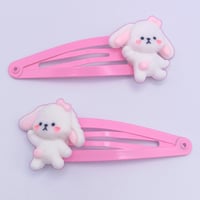 Image 1 of Kawaii fluffy bunny 2pc hair clip set