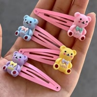 Image 1 of Cute Pastel Bear Hair Clips 4 piece set