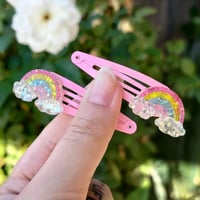 Image 1 of Glittery Pink Rainbow Hair Clips 2 piece set