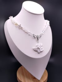 Image 7 of Coquette Cherub Angel White Glass Necklace