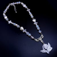 Image 1 of Coquette Cherub Angel White Glass Necklace