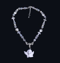 Image 2 of Coquette Cherub Angel White Glass Necklace