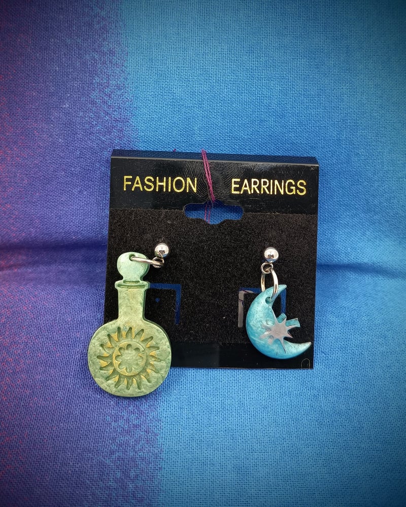 Image of Potion Bottle and Moon Resin Earring Set