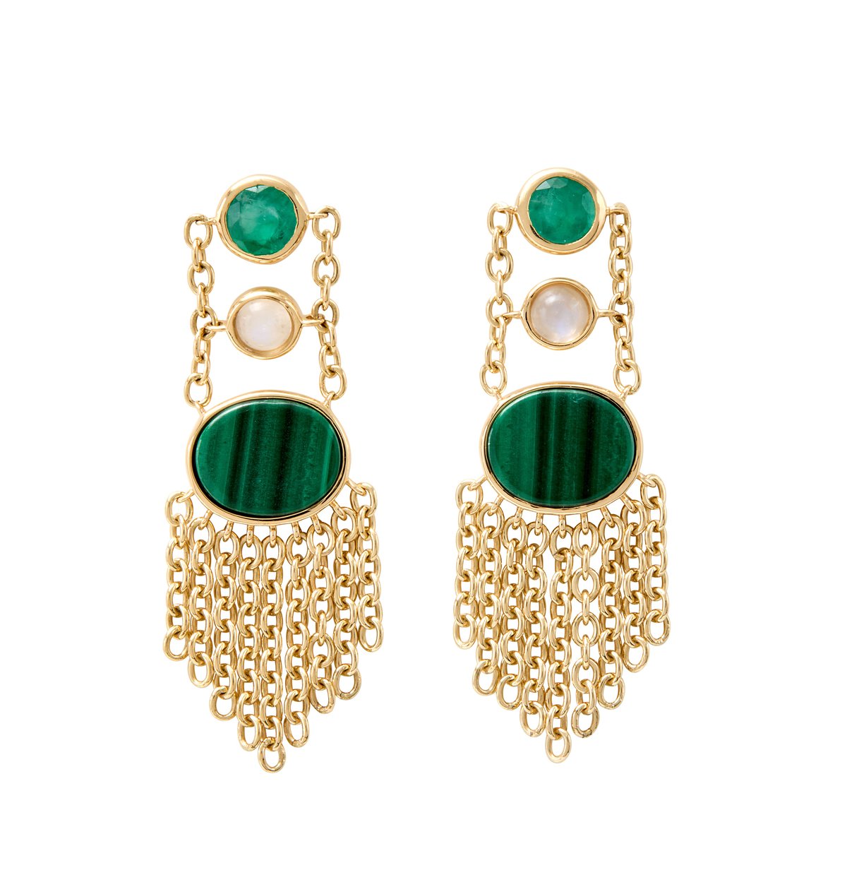 Image of Unhada Rails Earrings-18 kt - Malachite/Emerald/Moonstone