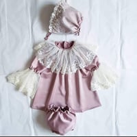 Image 1 of Beautiful satin and lace baby dress set 