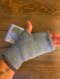 Image 3 of Pale Blue hand knit alpaca and sheep blend wool ladies gloves 