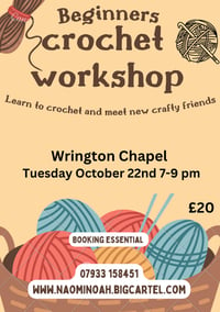 Image 1 of Beginner crochet workshop wrington chapel Tuesday 22nd October 7-9pm