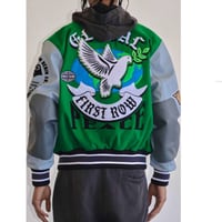 Image 3 of Green/grey first row letterman jacket