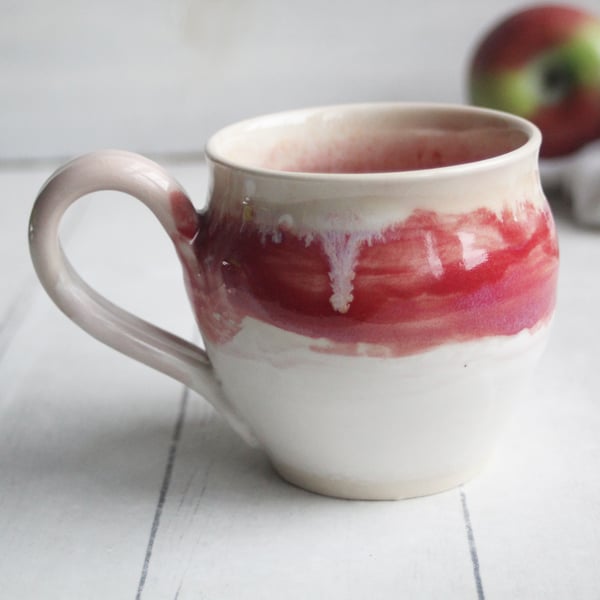 Image of Raspberry and Cream Glazed Pottery Mug, 13 Ounce Coffee Cup, Handcrafted Made in USA