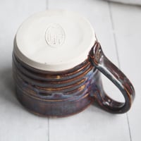 Image 10 of Rich Amber Brown and Blue Handcrafted Pottery Mug, 13 Ounce Coffee Cup Made in USA
