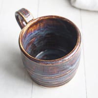Image 6 of Rich Amber Brown and Blue Handcrafted Pottery Mug, 13 Ounce Coffee Cup Made in USA