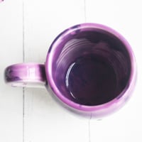 Image 9 of Purple and White Pottery Mug with Dripping Artful Glaze, 14 Ounce Ceramic Mug, Made in USA