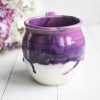 Image 3 of Purple and White Pottery Mug with Dripping Artful Glaze, 14 Ounce Ceramic Mug, Made in USA