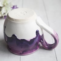 Image 10 of Purple and White Pottery Mug with Dripping Artful Glaze, 14 Ounce Ceramic Mug, Made in USA