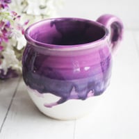 Image 8 of Purple and White Pottery Mug with Dripping Artful Glaze, 14 Ounce Ceramic Mug, Made in USA