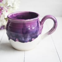 Image 2 of Purple and White Pottery Mug with Dripping Artful Glaze, 14 Ounce Ceramic Mug, Made in USA