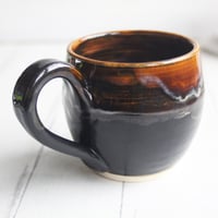 Image 8 of Amber Brown, and Matte Black Pottery Mug, 14 oz. Handcrafted Coffee Cup, Made in USA 