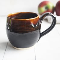 Image 2 of Amber Brown, and Matte Black Pottery Mug, 14 oz. Handcrafted Coffee Cup, Made in USA 