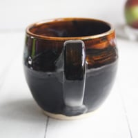 Image 4 of Amber Brown, and Matte Black Pottery Mug, 14 oz. Handcrafted Coffee Cup, Made in USA 