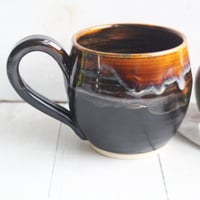 Image 5 of Amber Brown, and Matte Black Pottery Mug, 14 oz. Handcrafted Coffee Cup, Made in USA 