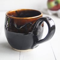 Image 6 of Amber Brown, and Matte Black Pottery Mug, 14 oz. Handcrafted Coffee Cup, Made in USA 