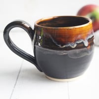 Image 1 of Amber Brown, and Matte Black Pottery Mug, 14 oz. Handcrafted Coffee Cup, Made in USA 