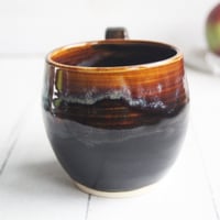 Image 3 of Amber Brown, and Matte Black Pottery Mug, 14 oz. Handcrafted Coffee Cup, Made in USA 